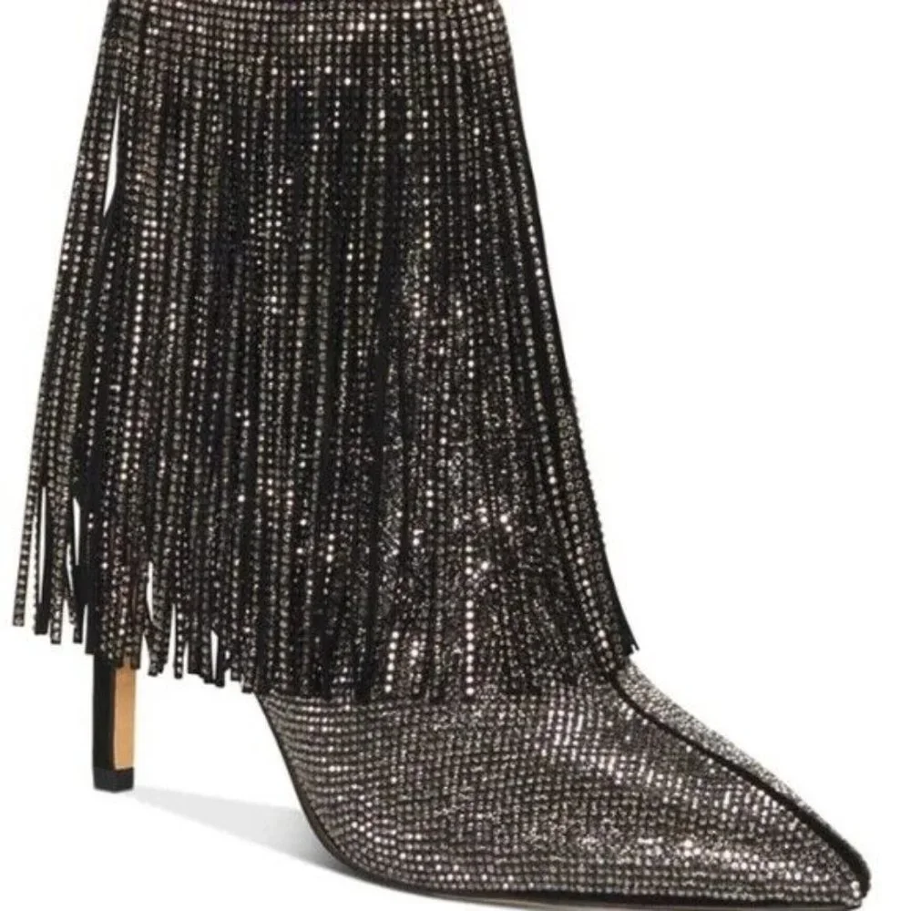 *ANDIAMO AFRINGE SPARKLE FRINGED STILETTO BOOTIE SIZE 6.5 * - Picture 2 of 13